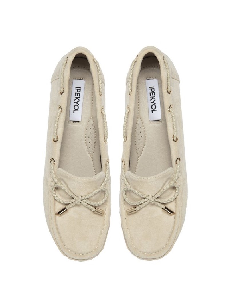 Beige Ribbon Detailed Classic Loafer