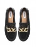 Black Metal Buckle Lace Garnish Loafers