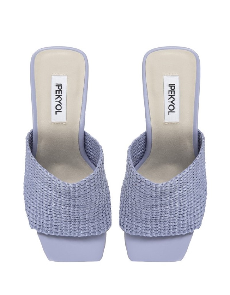 Blue Straw Look Heeled Slippers