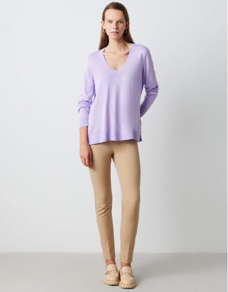 Lilac V Neck Basic Knitwear
