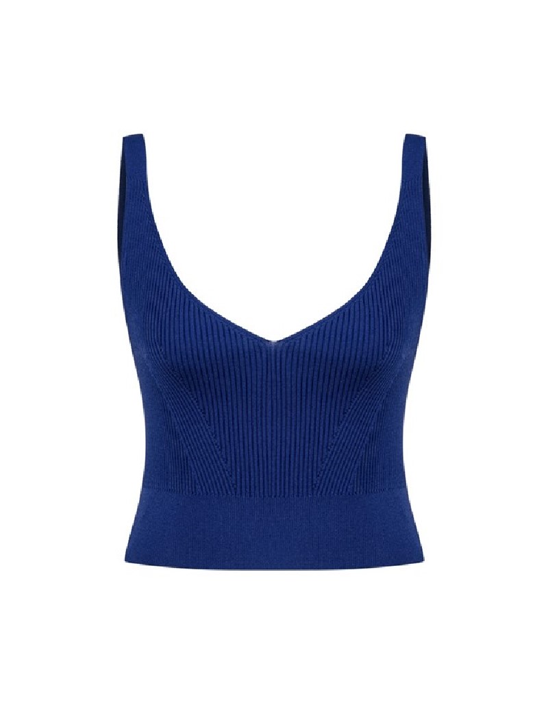 Bright Blue V Neck Corduroy Knitwear