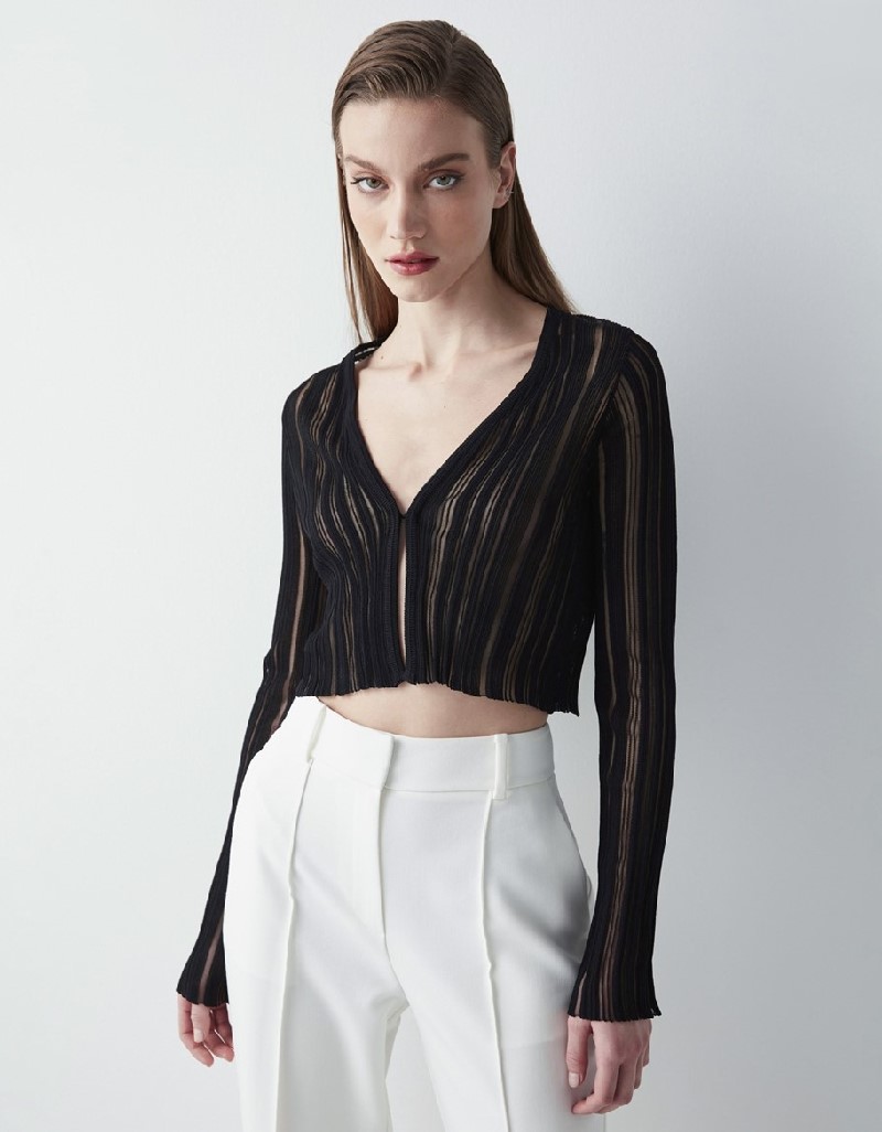Black Transparent Crop Knitwear