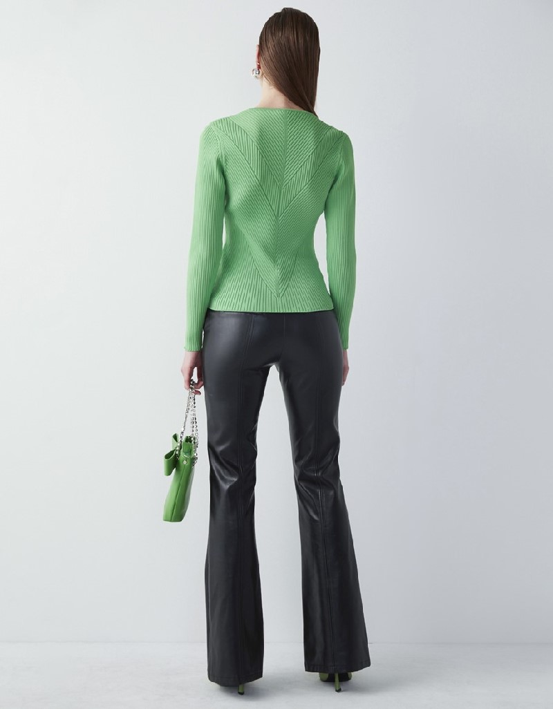 Bright Green Ribbed V Neck Knitwear