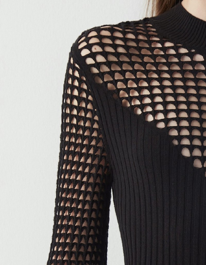 Black Mesh Mix Stand Up Knitwear