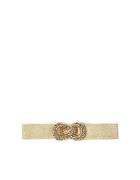 Beige Knitted Belt With Metal Buckle