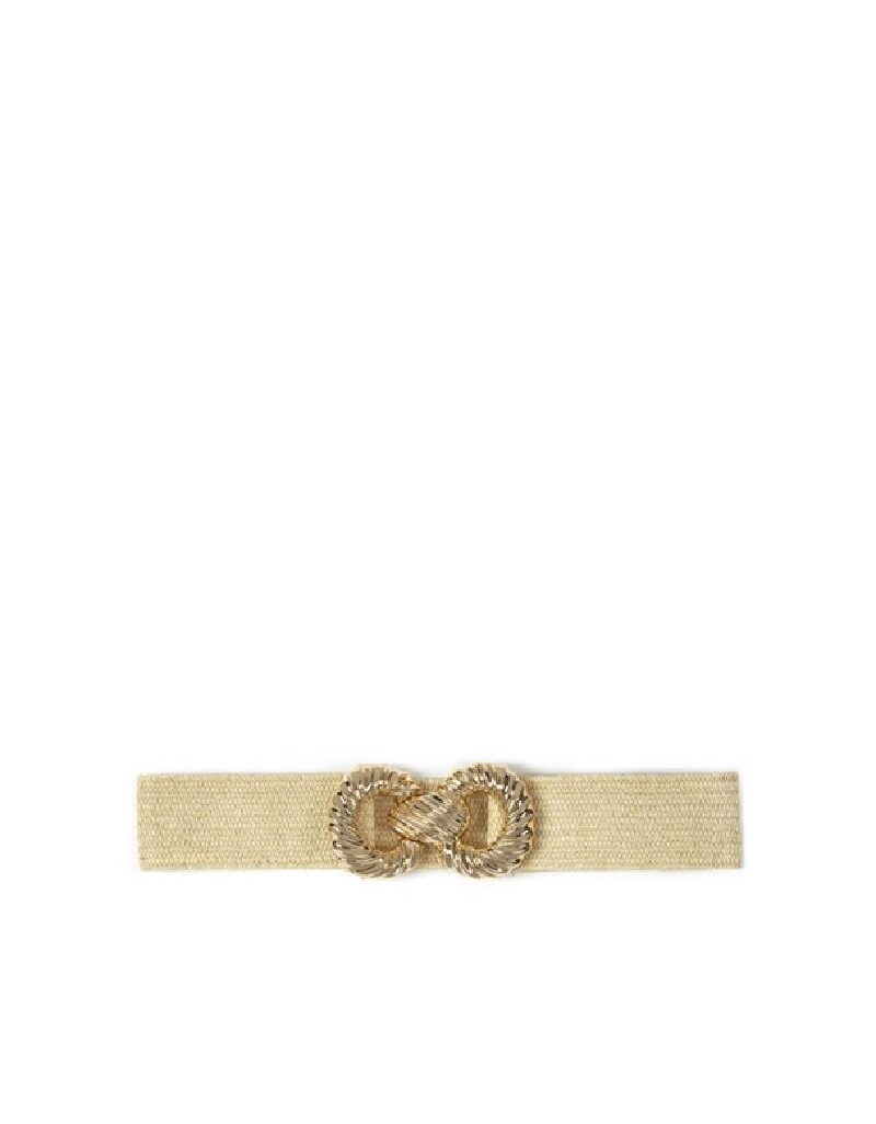 Beige Knitted Belt With Metal Buckle