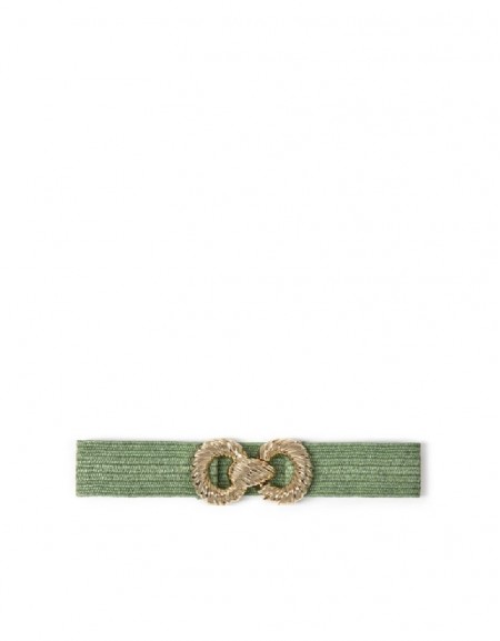 Green Knitted Belt With Metal Buckle