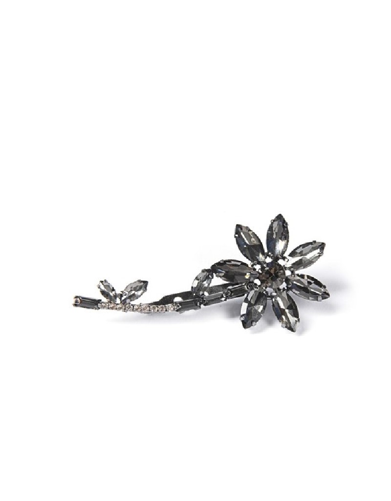 Black Crystal Stone Flower Brooch