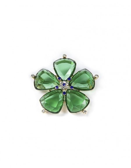 Green  Mixed Crystal Stone Flower Brooch