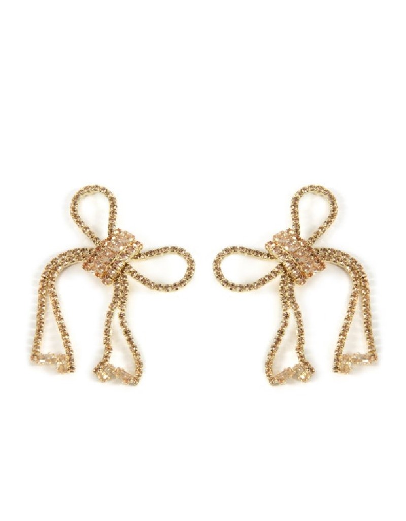 Beige Shiny Stone Bow Earrings