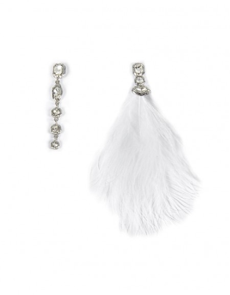 White Feathered Asymmetric Earrings