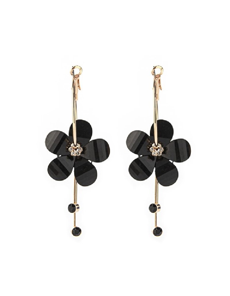 Black Crystal Stone Flower Earrings