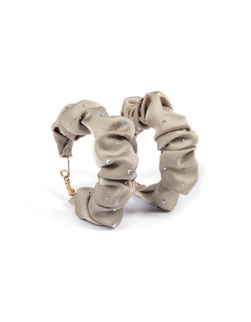 Beige  Crystal Stone Printed Fabric Hoop Earrings