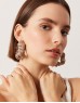 Beige  Crystal Stone Printed Fabric Hoop Earrings