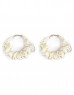Cream  Crystal Stone Printed Fabric Hoop Earrings