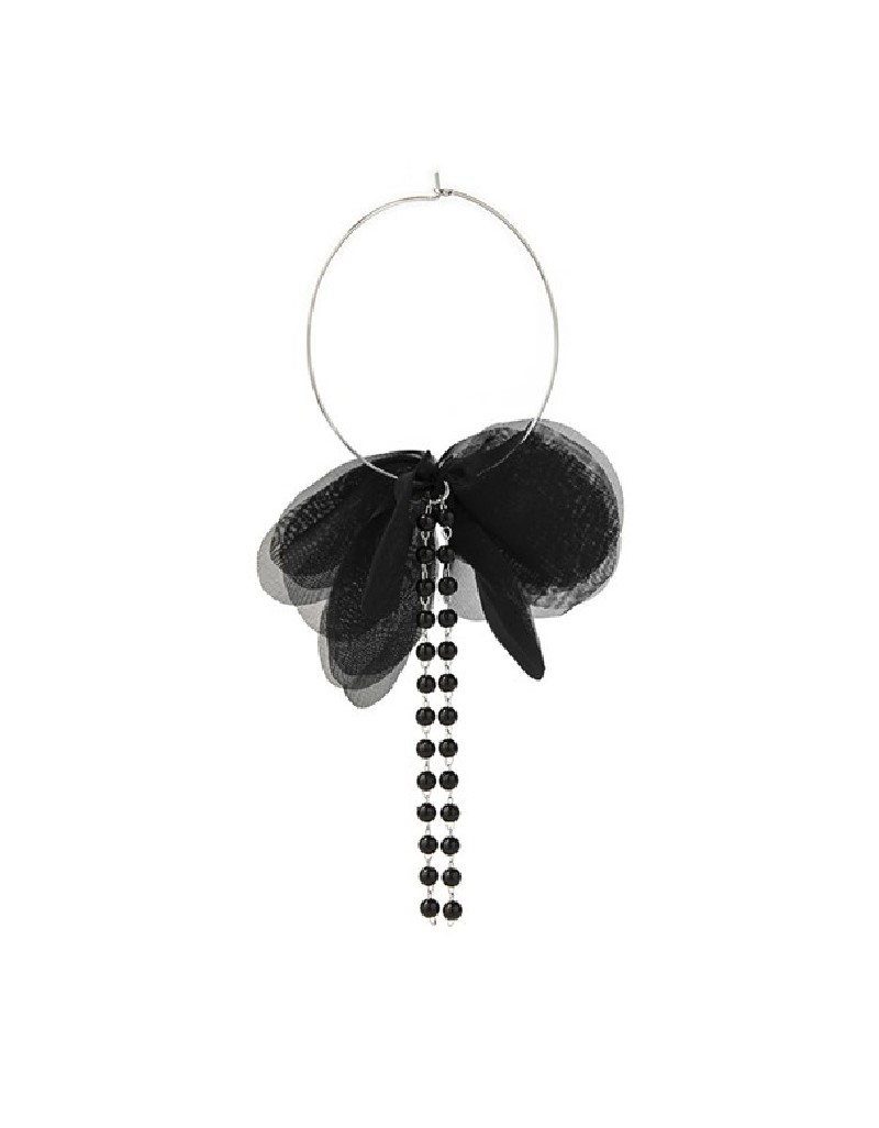 Black Tulle Floral Dangle Hoop Earrings