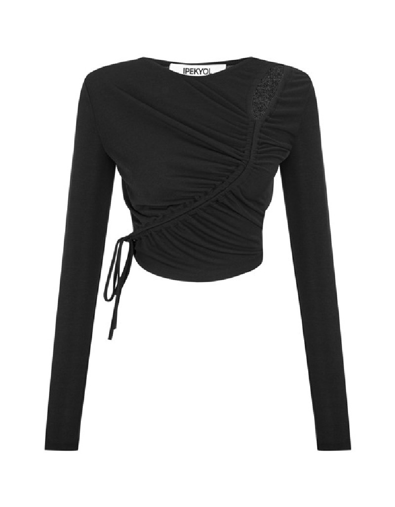 Black Adjustable Shirred Cutout Combed Cotton