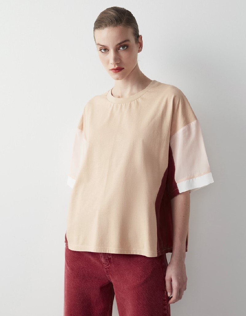 Apricot Colorblock Fabric Mix T-Shirt