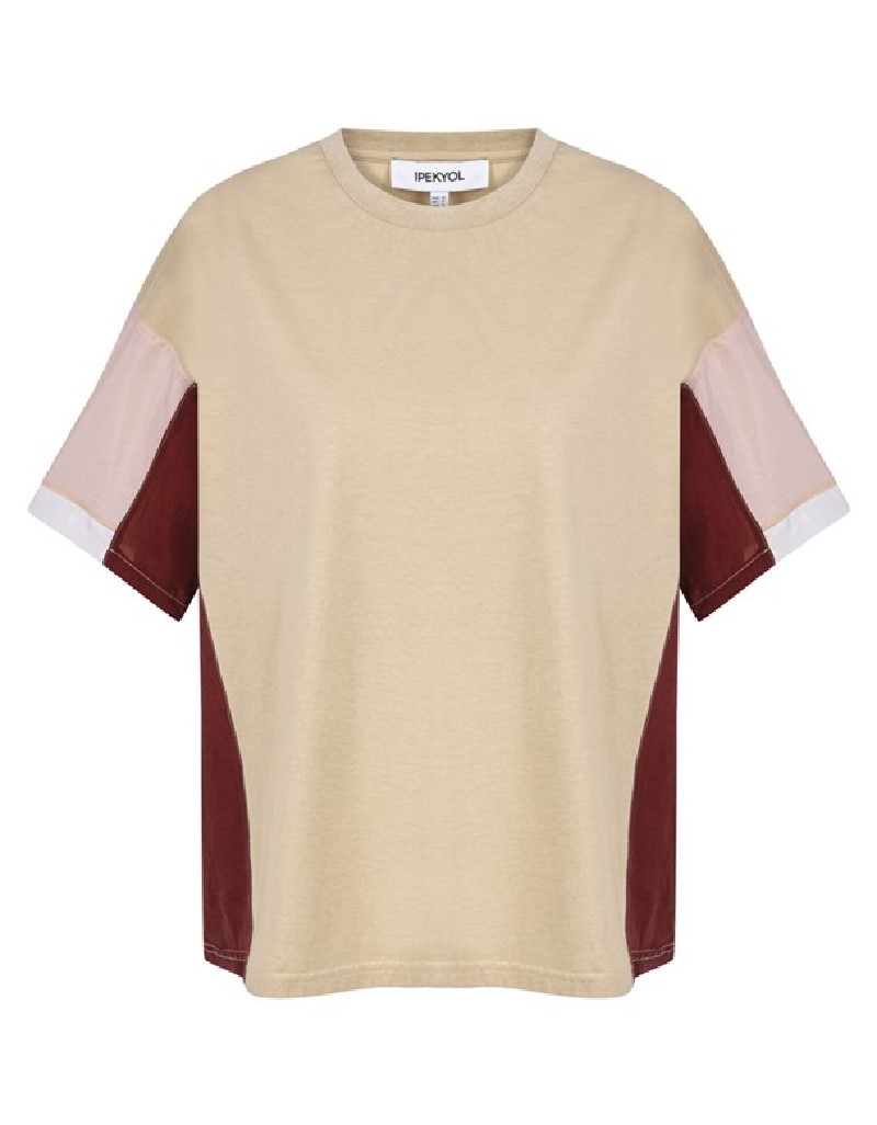 Apricot Colorblock Fabric Mix T-Shirt