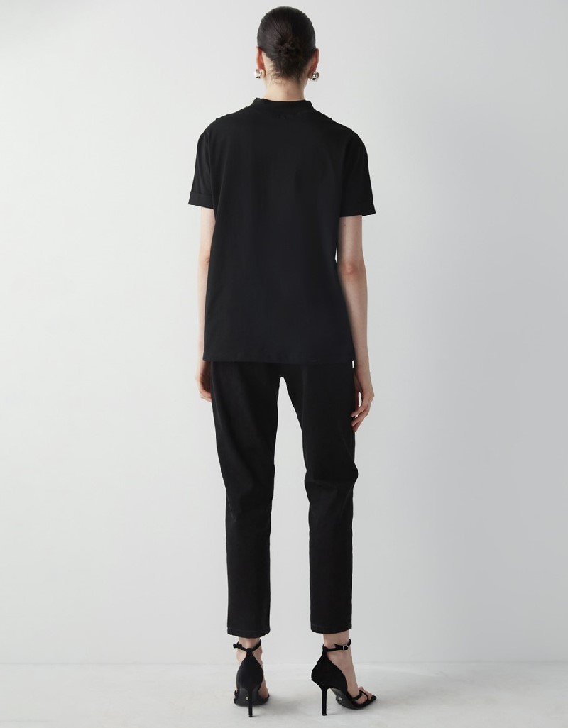 Black High Collar Basic T-Shirt