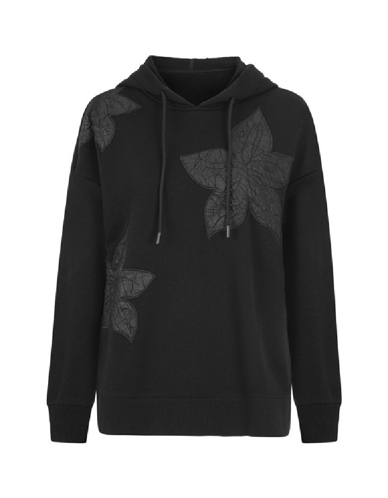 Black Floral Embroidery Casual Fit Sweatshirt
