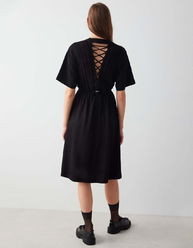 Black Midi Dress With Ruffle Detail