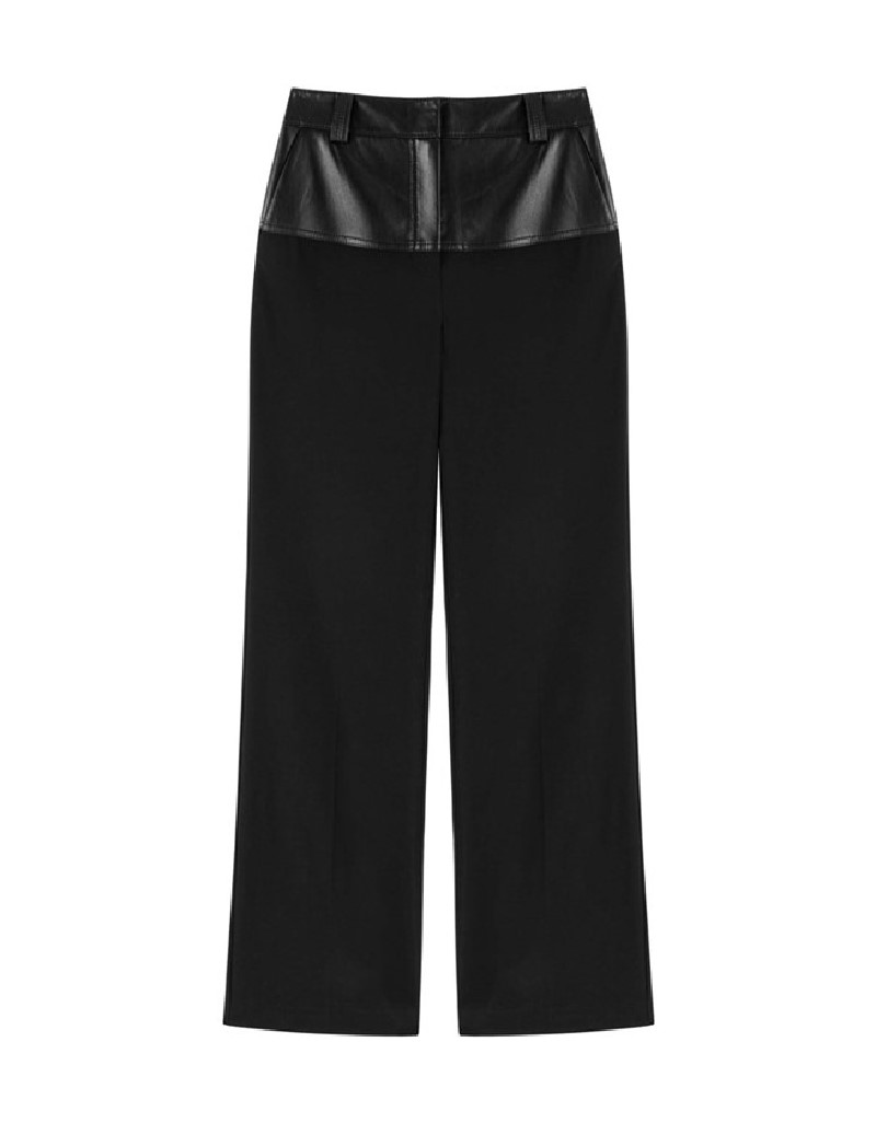 Black Leather Garnished Trousers