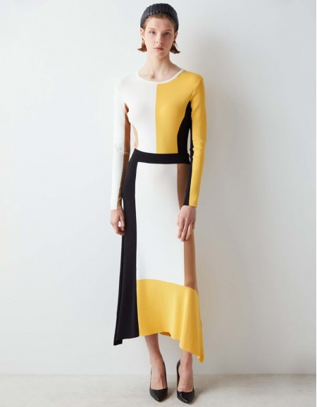 Yellow Colorblock Knit Skirt