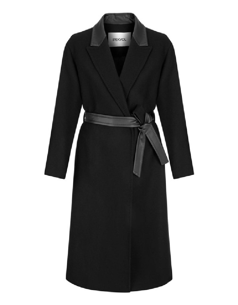 Black Leather Mixed Cachet Coat