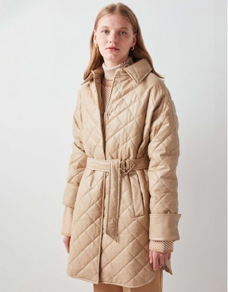 Natural  Monogram Belted Quilted Coat