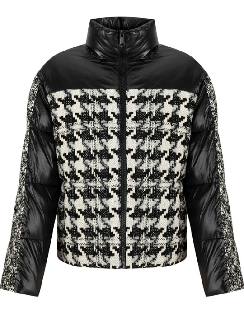 Black Crowbar Pattern Puffer Jacket