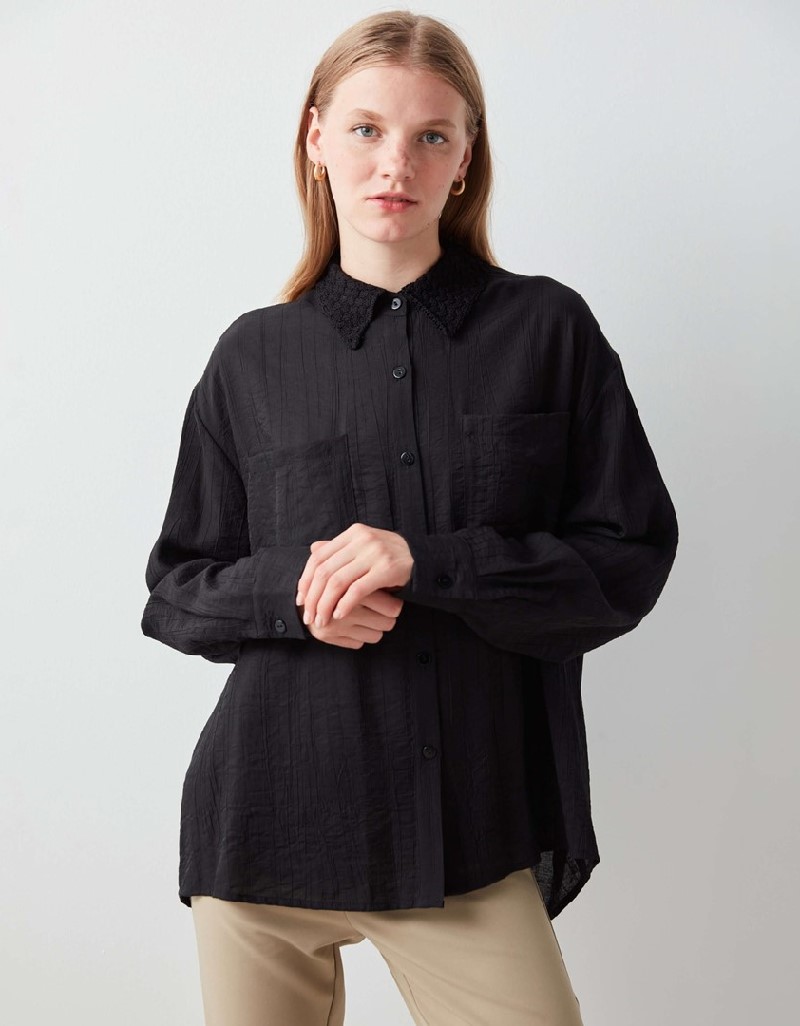 Black Crochet Mix Shirt