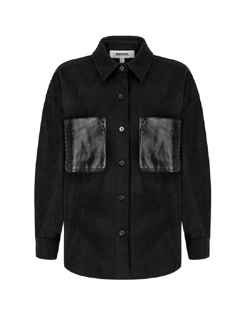 Black Leather Pocket Shirt