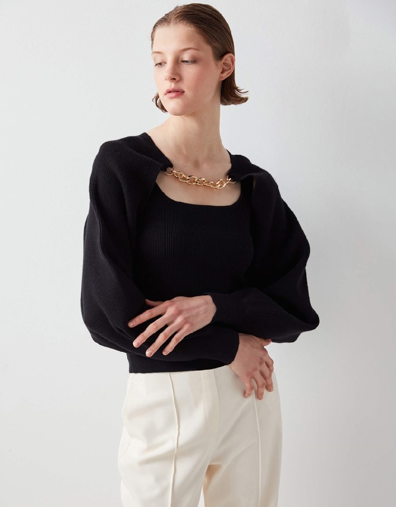 Black Two In One Knitwear Set With Metal Accessori