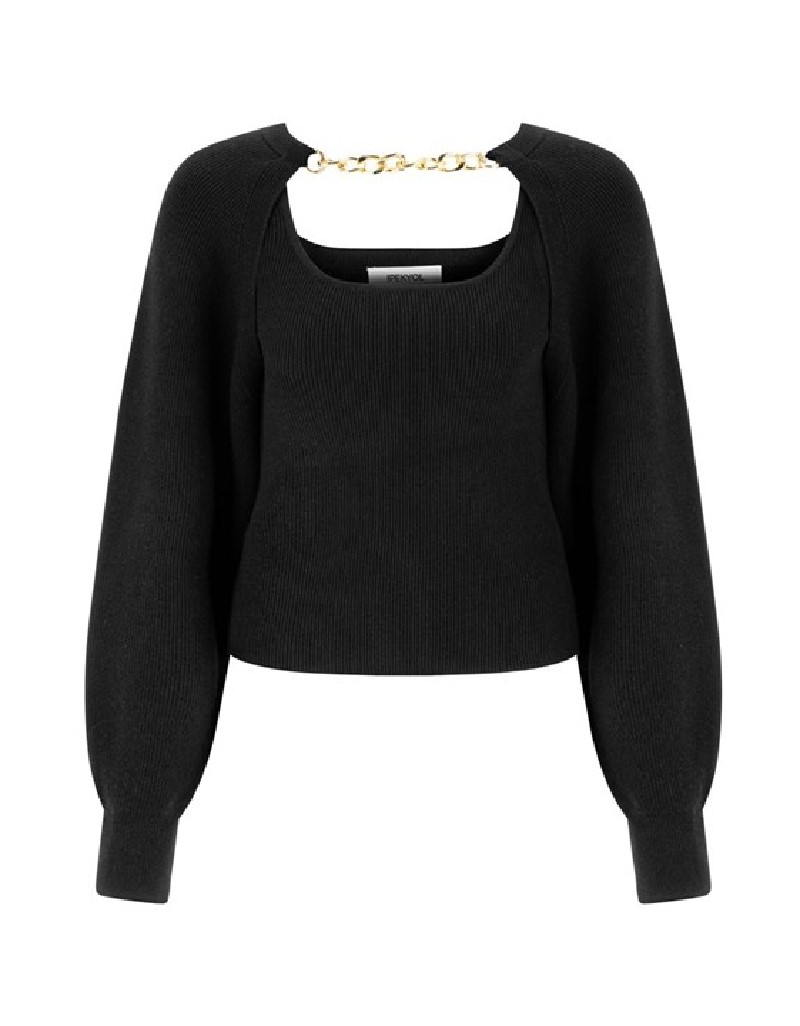 Black Two In One Knitwear Set With Metal Accessori
