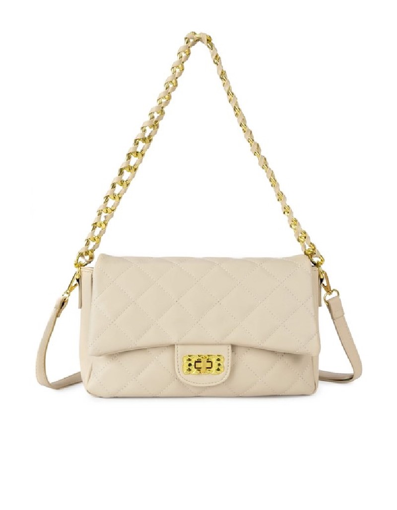Beige  Chain Strap Quilted Bag