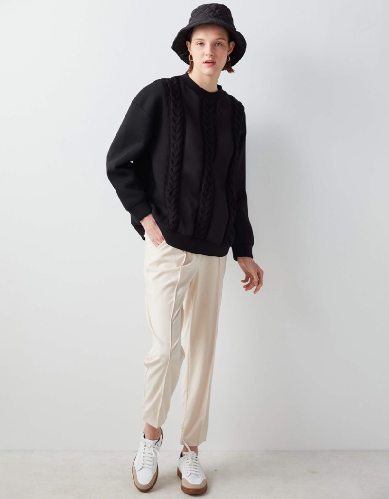Black Knitted Stripe Sweatshirt