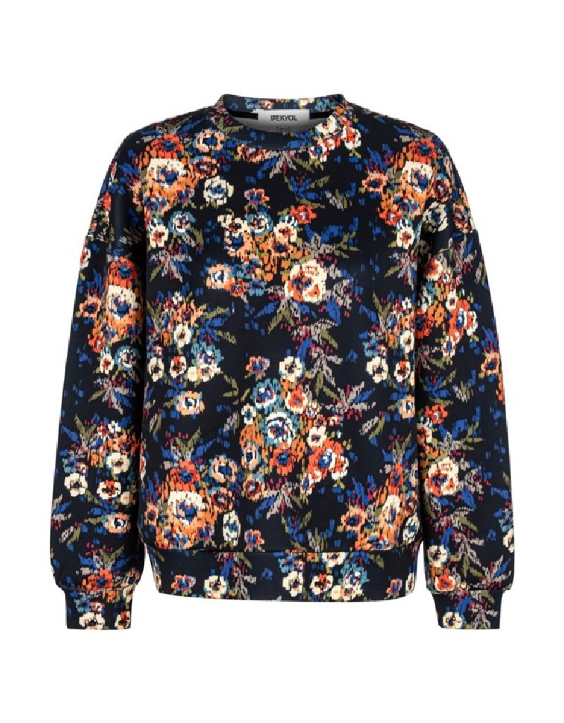Black Floral Pattern Scuba Sweatshirt