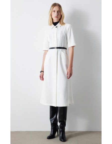 Belted Shirt Collar Midi Dress