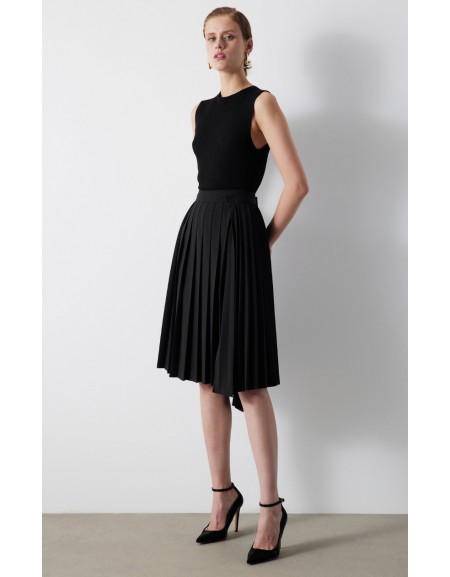 Asymmetric Pleated Midi Skirt