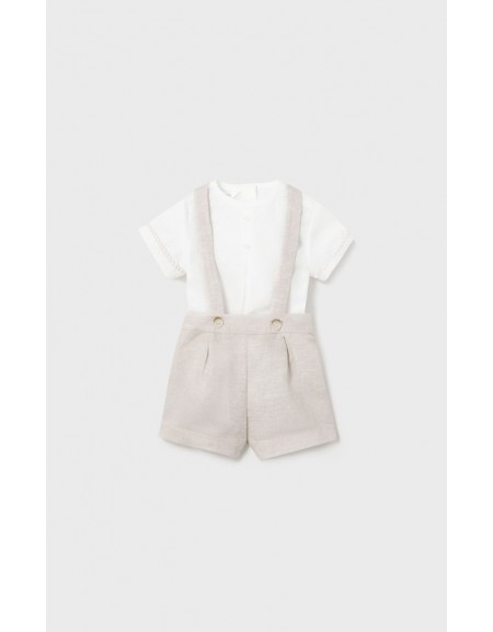 Linen Shorts With Suspenders Set
