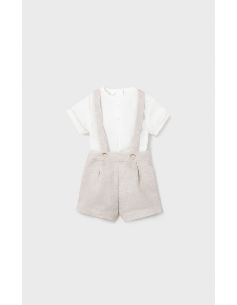Linen Shorts With Suspenders Set