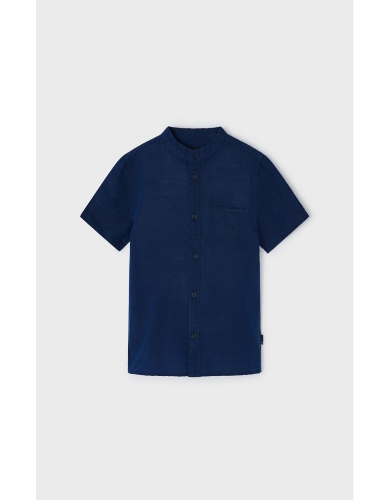 Cyan Linen Mao Collar Shirt