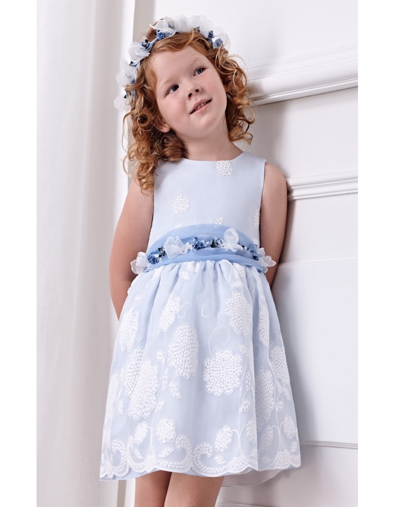 Sky Blue Organza Embroidered Dress