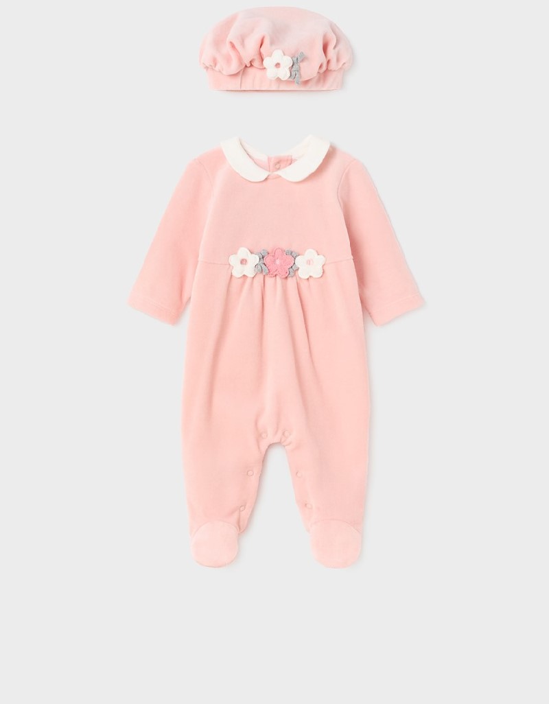 Baby Rose Velour bodysuit and hat Set 2
