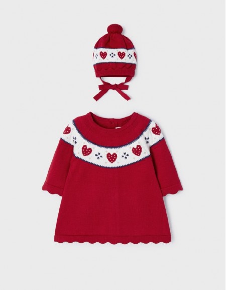 Red Knit dress with hat Set 2