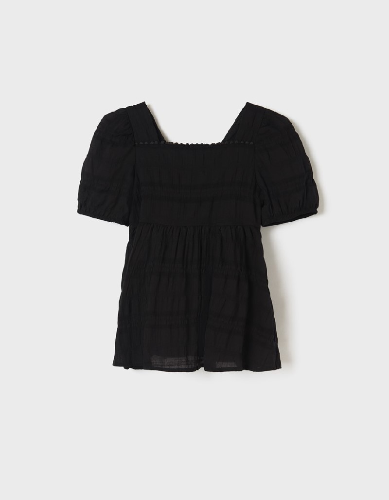 Black Structured Voile Blouse