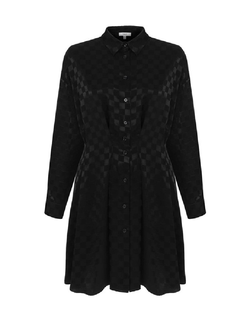 Black Checkered Pattern Jacquard Dress