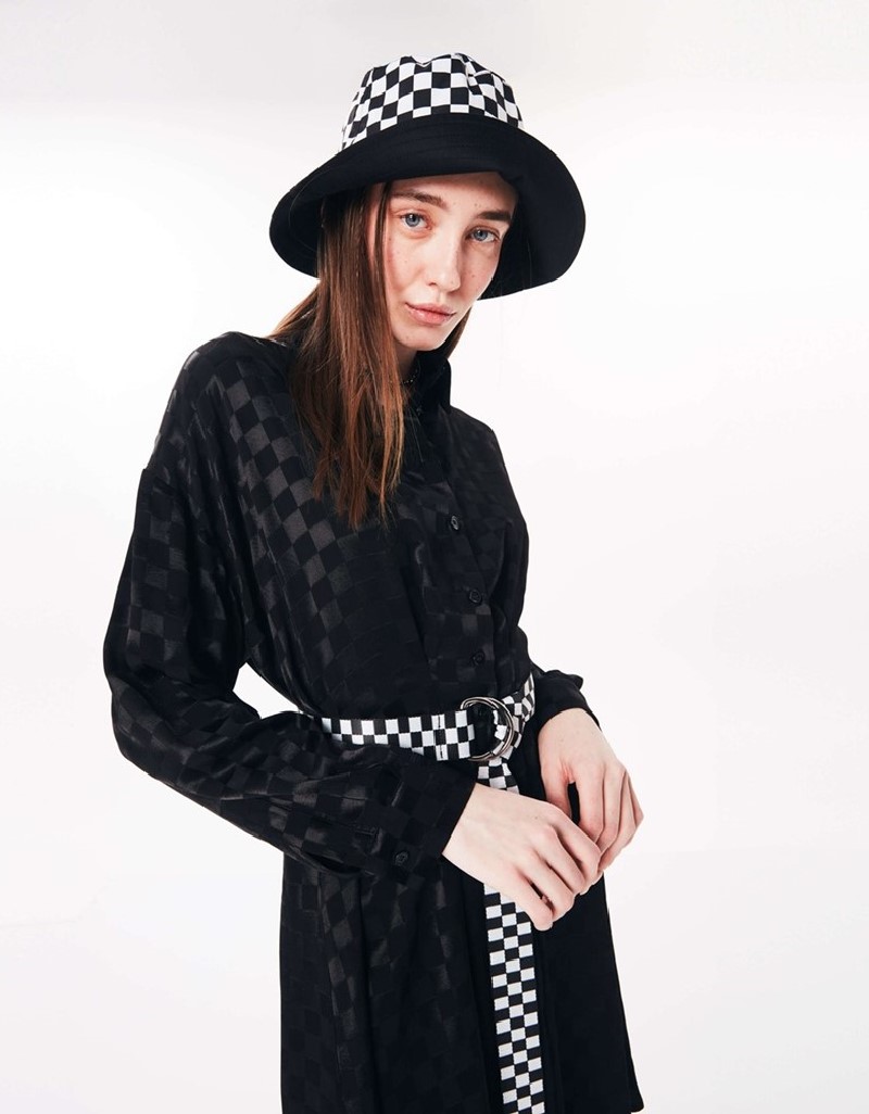 Black Checkered Pattern Jacquard Dress