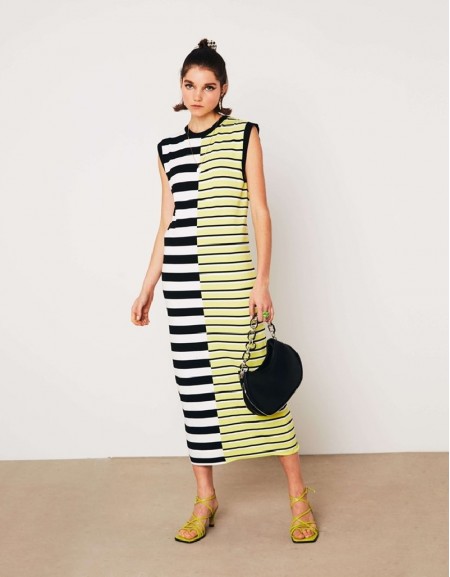 Yellow Line Pattern Knit Dress